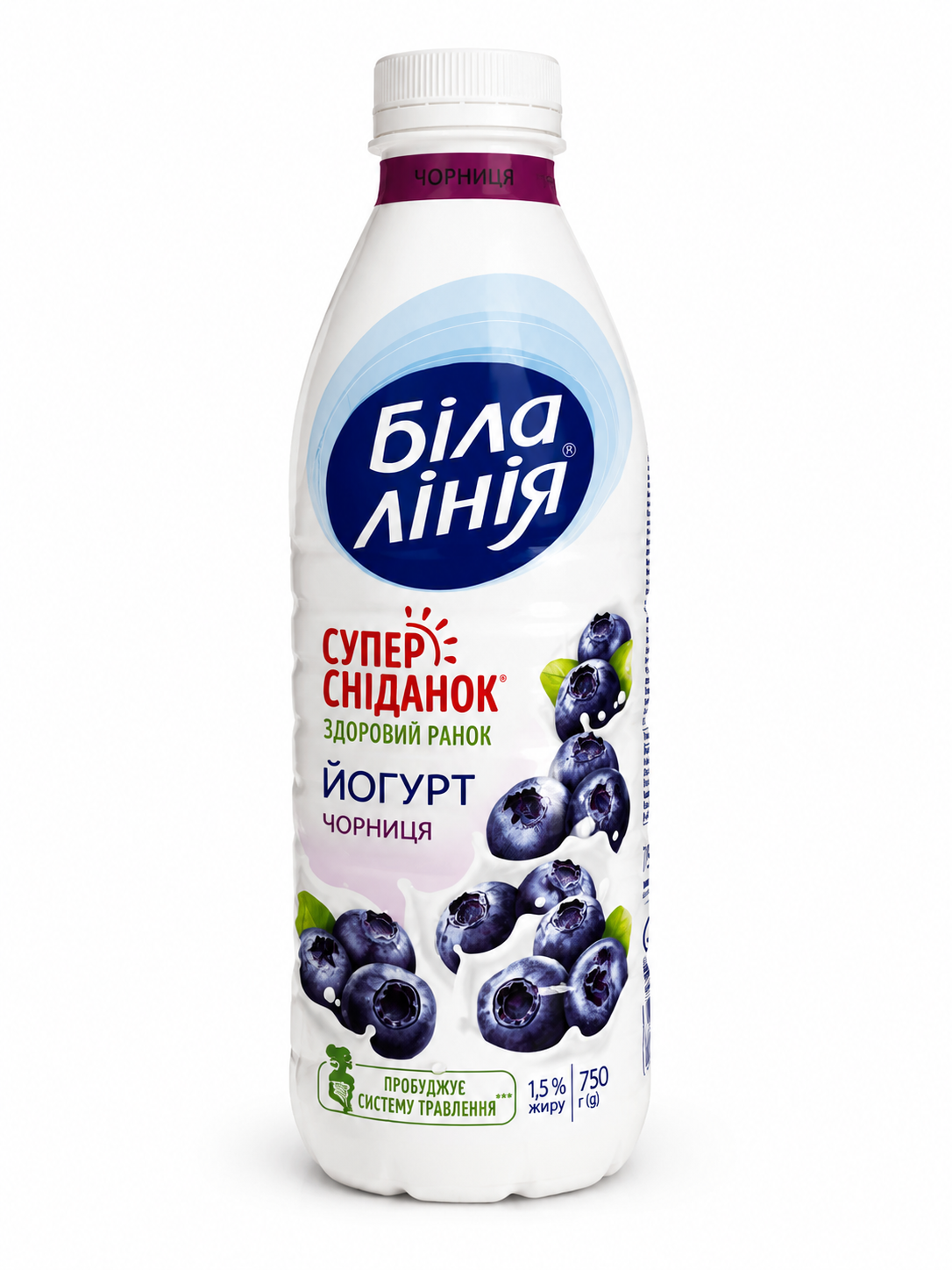 ЙОГУРТ  чорниця 1.5% БЛ ПЕТ 750г/6шт ТМ Біла Лінія