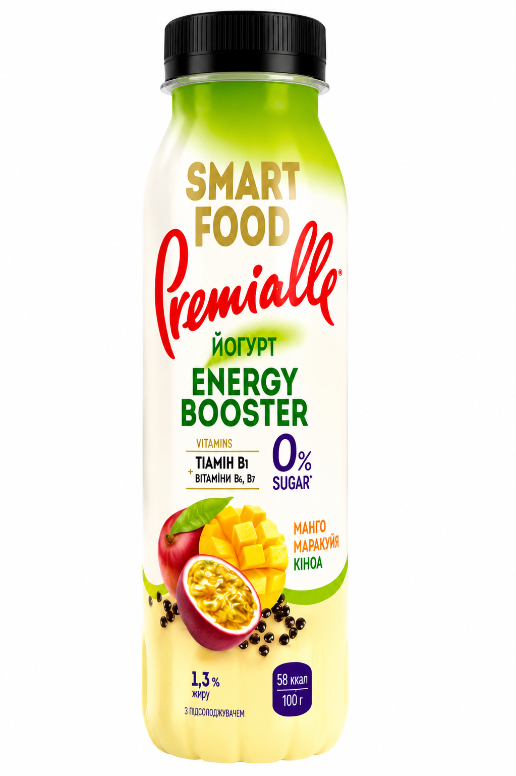 Йогурт ПЕТ SMART FOOD манго маракуя кіноа 1,3% 290г/8шт ТМ Premialle