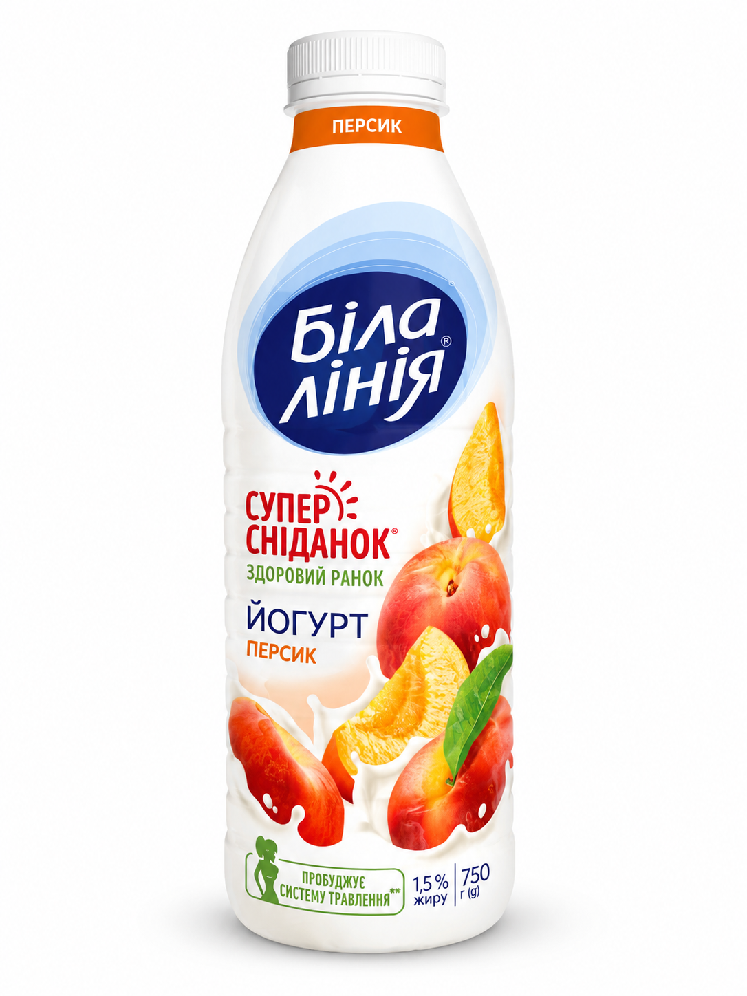 ЙОГУРТ  персик 1.5%БЛ ПЕТ 750г/6шт ТМ Біла Лінія